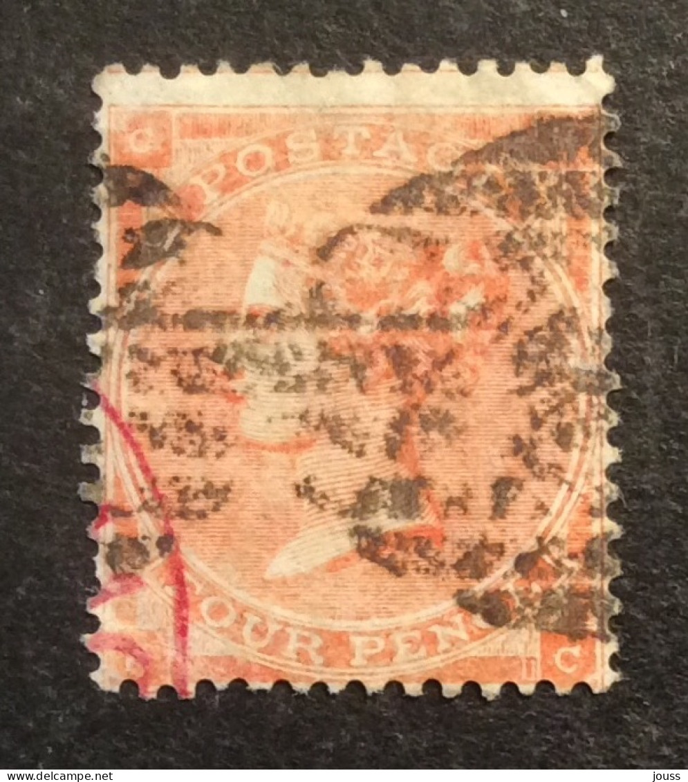 GB 16 Victoria 4 P Rose YT N° 25 Fleurs Héraldiques Oblitéré Noir + Rouge - Used Stamps