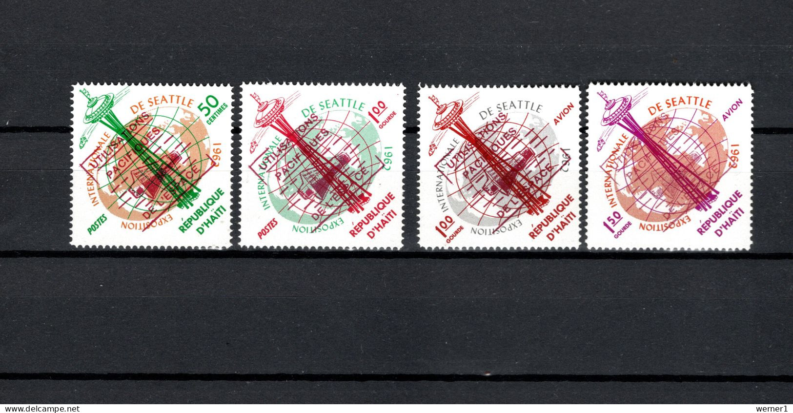 Haiti 1963 Space, Expo Seattle Set Of 4 With Black O/p  "Utilisations Pacifiques De L'espace" MNH - América Del Norte