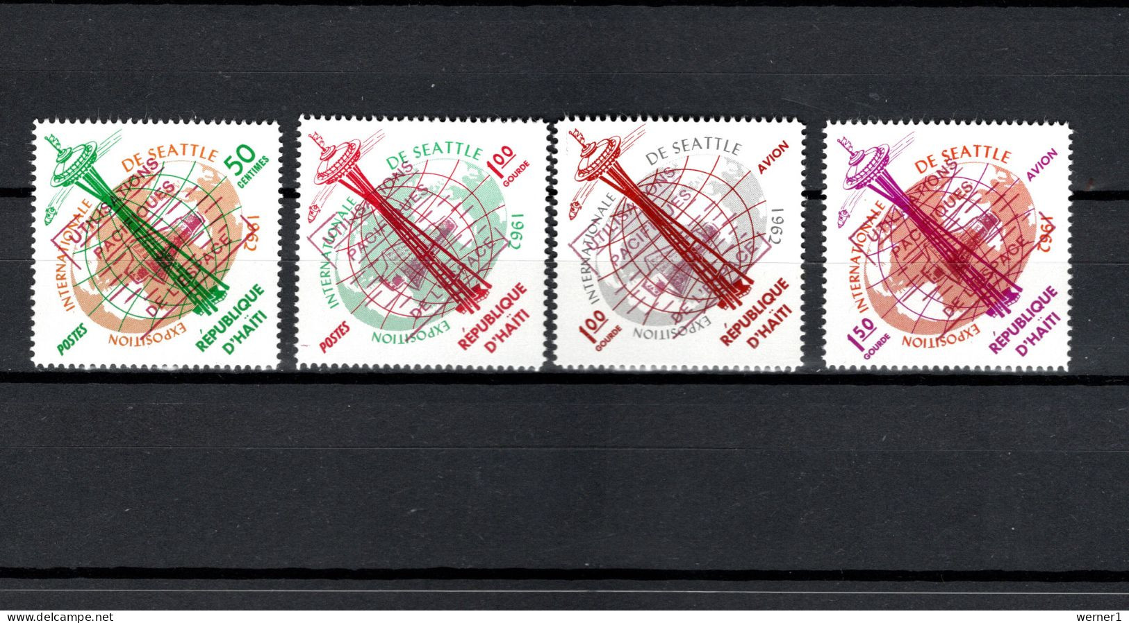 Haiti 1963 Space, Expo Seattle Set Of 4 With Violet O/p  "Utilisations Pacifiques De L'espace" MNH - Nordamerika