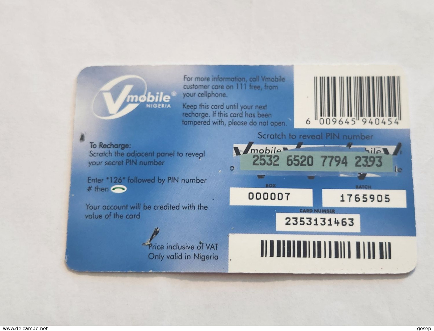 NIGERIA-(NG-VMO-REF-0002)-V-mobile-(2532-6520-7794-2393)-(16)-(1000 Naria Nigri)-used Card - Nigeria