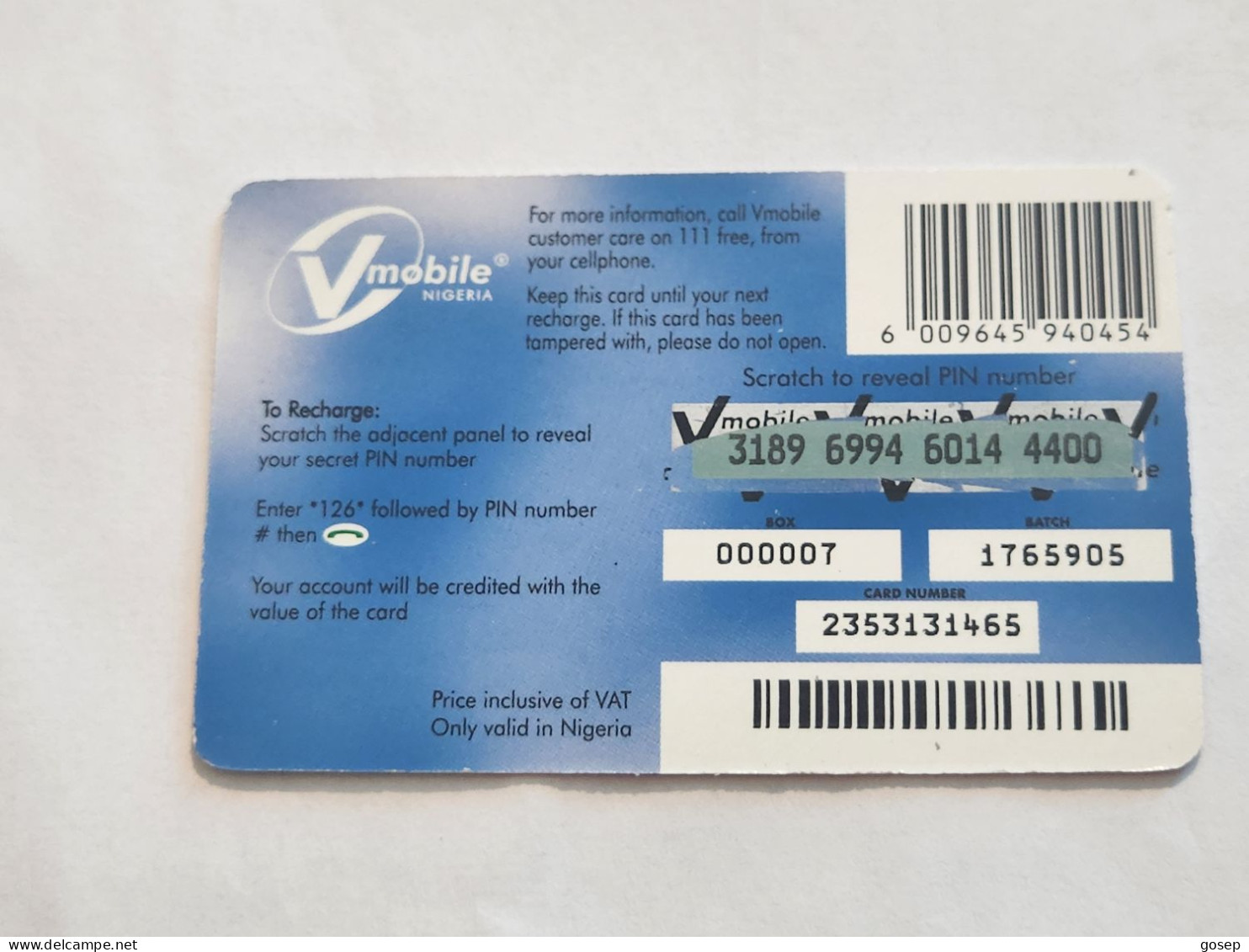 NIGERIA-(NG-VMO-REF-0002)-V-mobile-(3189-6994-6014-4400)-(17)-(1000 Naria Nigri)-used Card - Nigeria