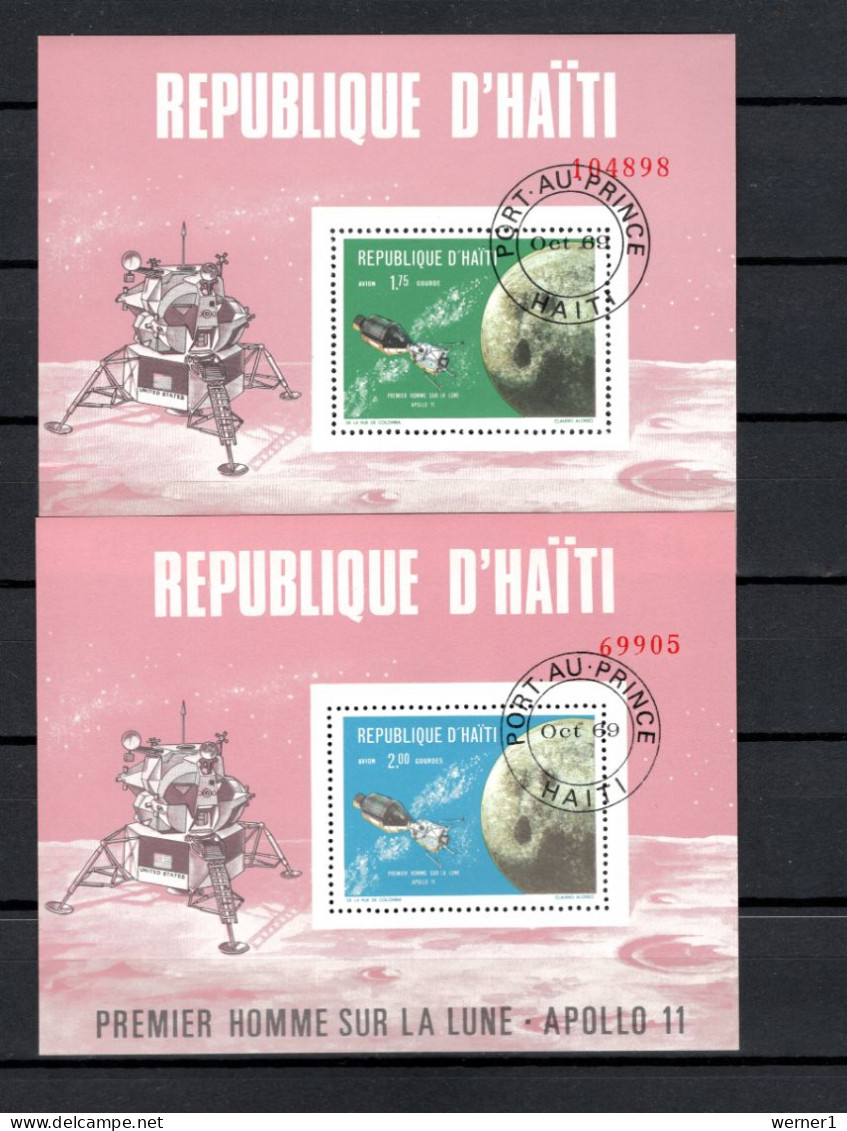 Haiti 1969 Space, Apollo 7 And 8 Set Of 2 S/s CTO - América Del Norte