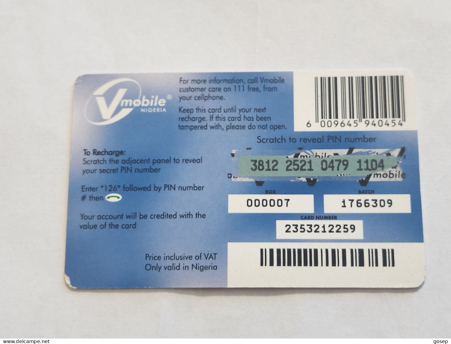 NIGERIA-(NG-VMO-REF-0002)-V-mobile-(3812-2521-0479-1104)-(19)-(1000 Naria Nigri)-used Card - Nigeria