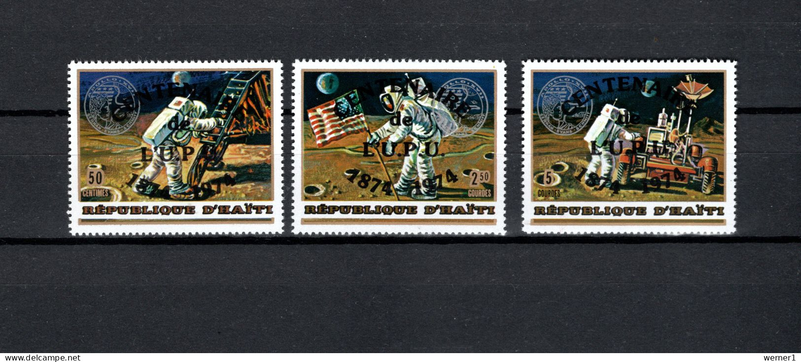 Haiti 1974 Space, UPU Centenary Set Of 3 With Overprint On Apollo 17 MNH - Noord-Amerika
