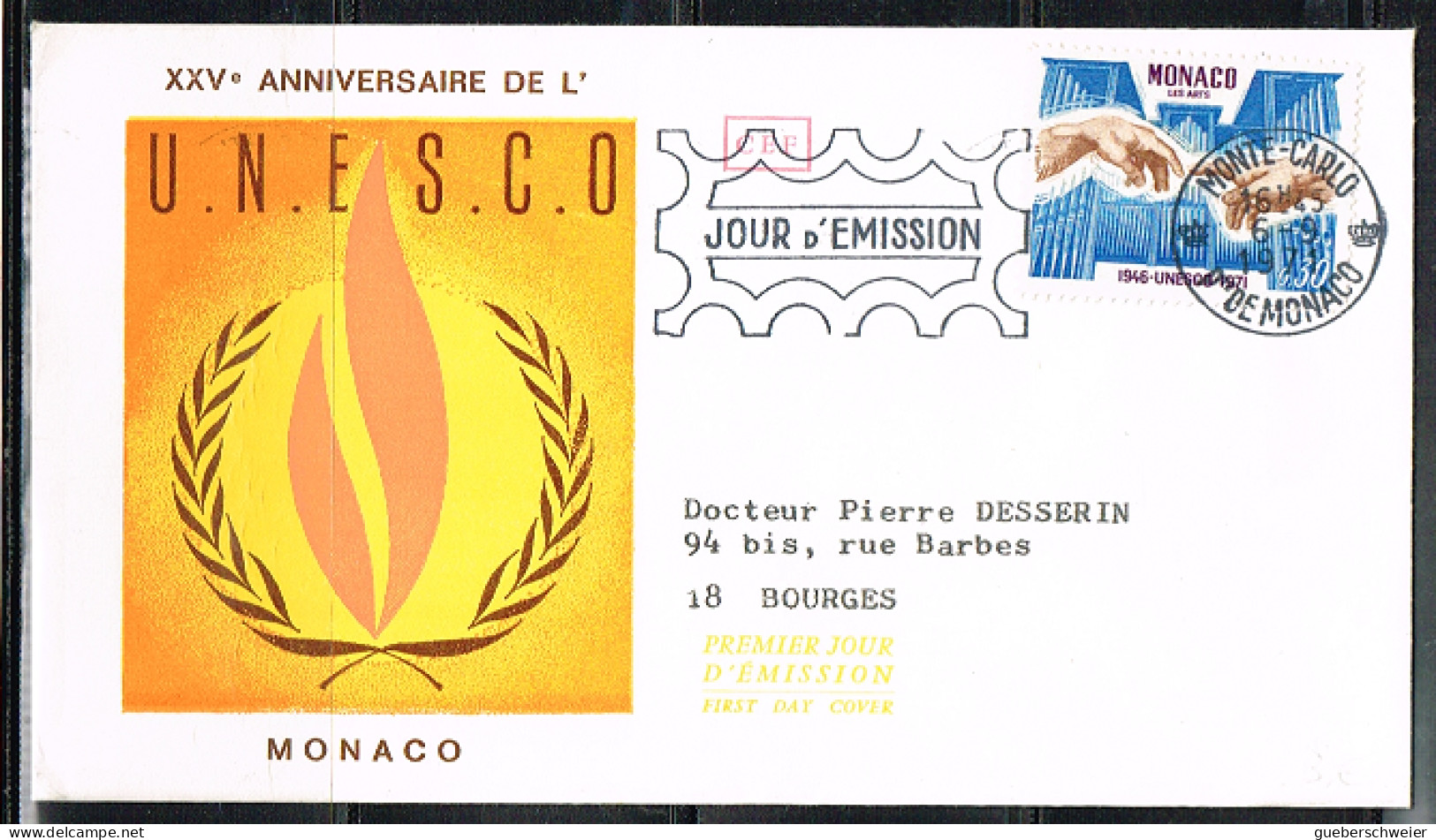 MAIN L 14 - MONACO N° 855 Sur FDC XXVe Anniversaire De L'UNESCO Thème Mains - Lettres & Documents