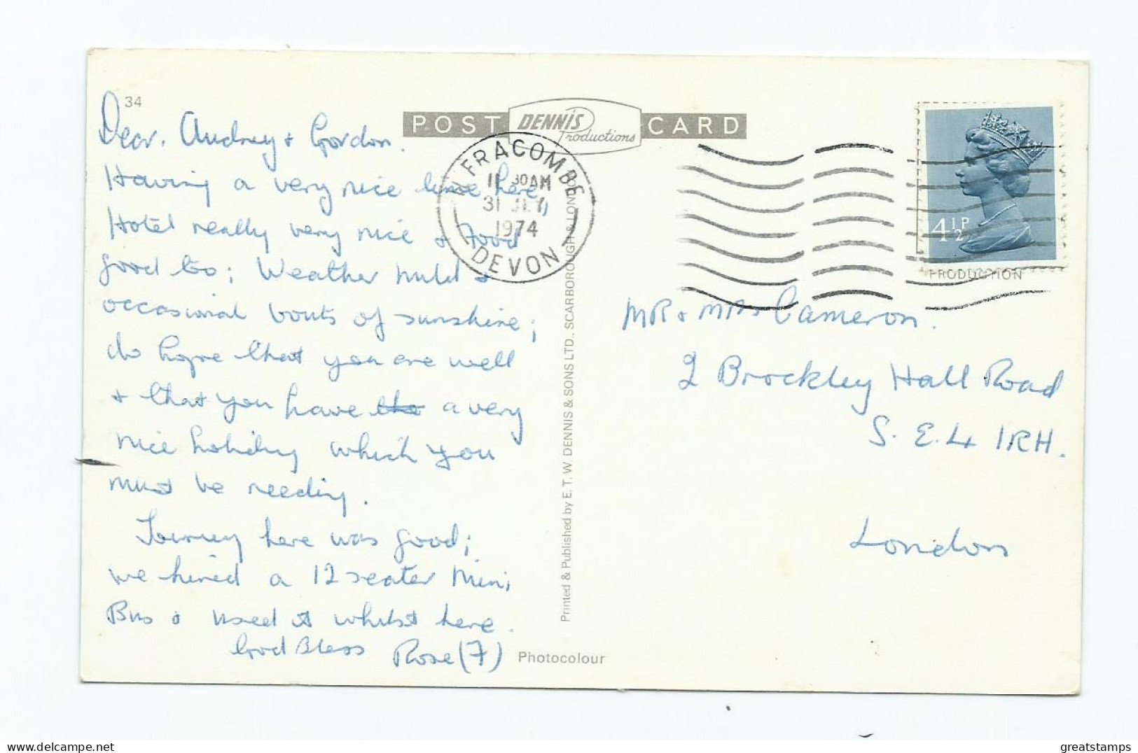 Devon  Postcard Ilfracombe Vintage Southennrn Slopes Posted 1974 - Ilfracombe