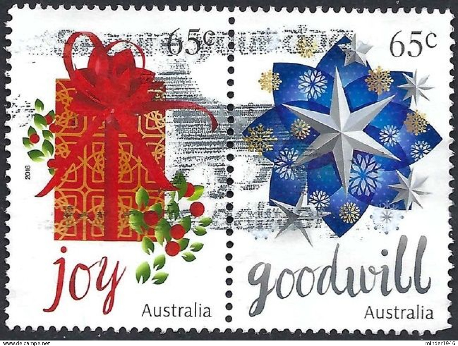 AUSTRALIA 2016 65c Multicoloured, Christmas-Goodwill Horizontal Joined Pair FU - Gebruikt