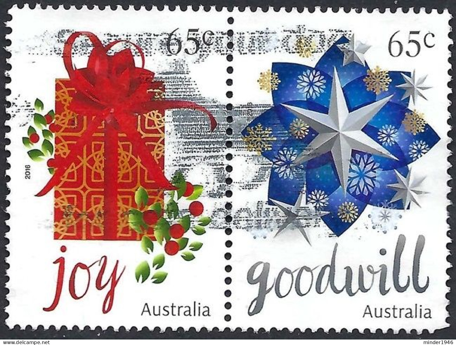 AUSTRALIA 2016 65c Multicoloured, Christmas-Goodwill Horizontal Joined Pair FU - Usati