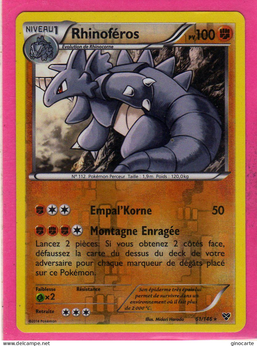 Carte Pokemon Francaise 2014 Xy Xy 61/146 Rhinoferos 100pv Reverse Neuve - XY