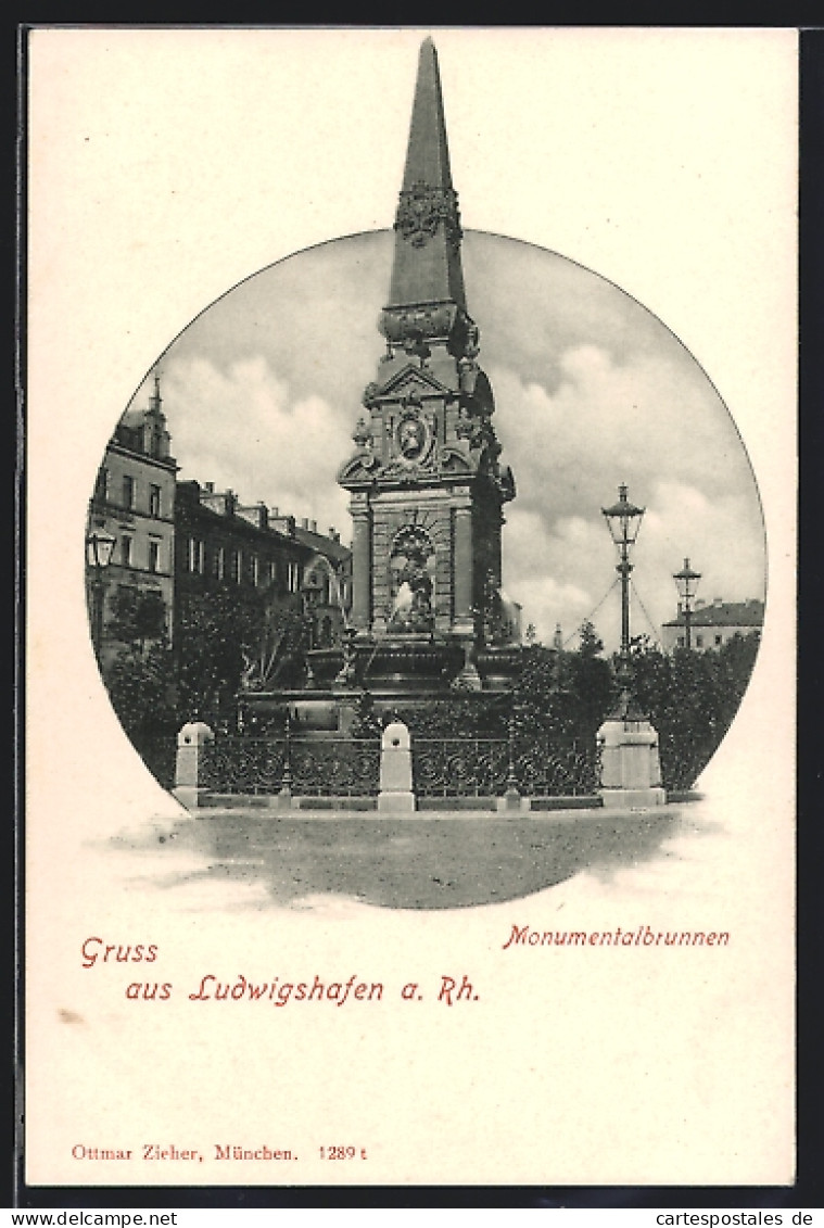 AK Ludwigshafen A. Rh., Monumentalbrunnen  - Ludwigshafen