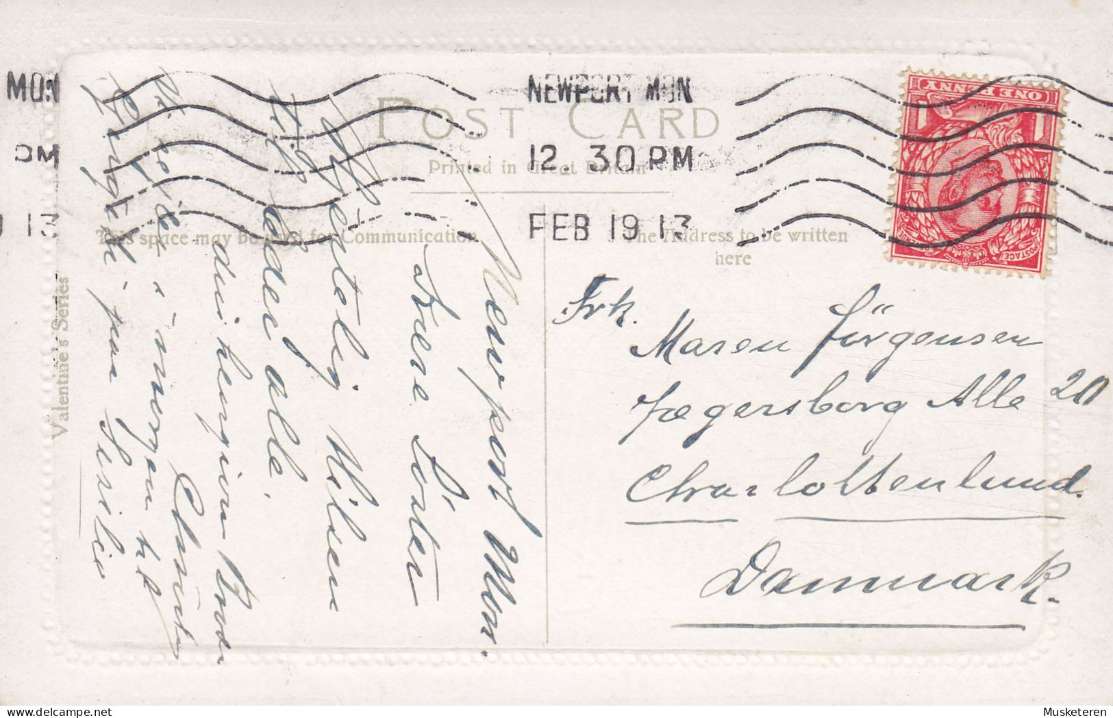 United Kingdom PPC (Embossed Geprägt) Alteryn, Newport, Monmouthshire NEWPORT (Mon.) 1913 CHARLOTTENLUND Denmark - Monmouthshire