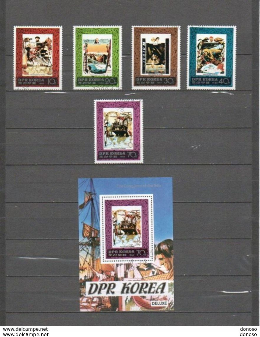 COREE DU NORD 1980 Conquérants De La Mer Michel 1985-1989 + Bl 73 Oblitéré, Used - Corée Du Nord