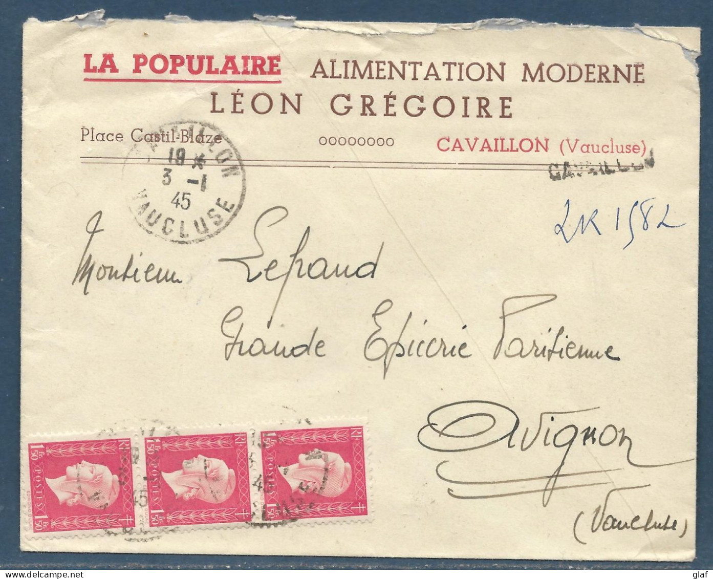 Lettre Recommandée Provisoire Affr. 3 X 1,50 F Marianne De Londres  Tàd Cavaillon 3.1.1945 - 1944-45 Marianna Di Dulac