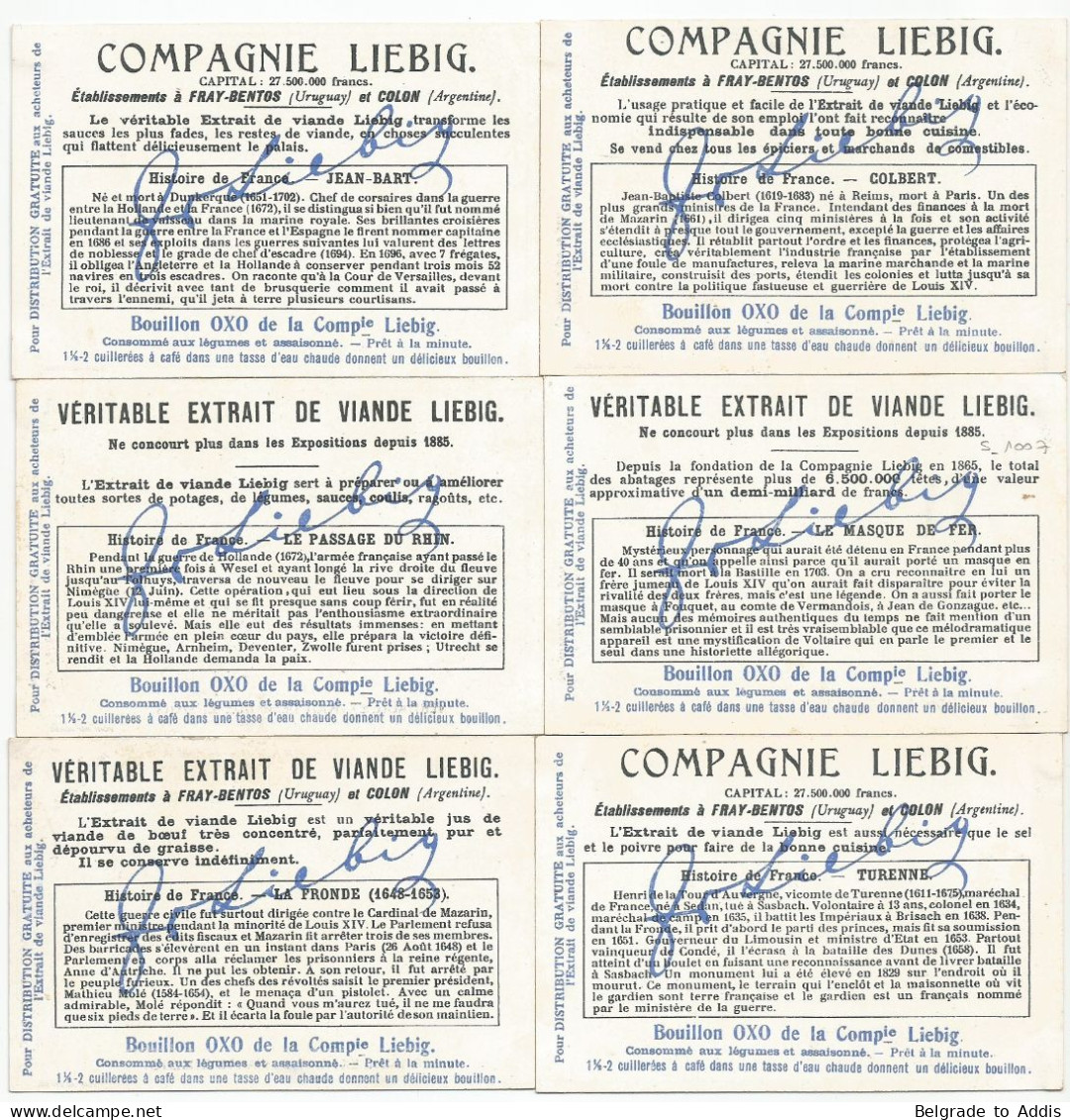 Chromo Liebig Série Compl. De 6 Chromos S_1007 Louis XIV 1910 Sanguinetti - Liebig