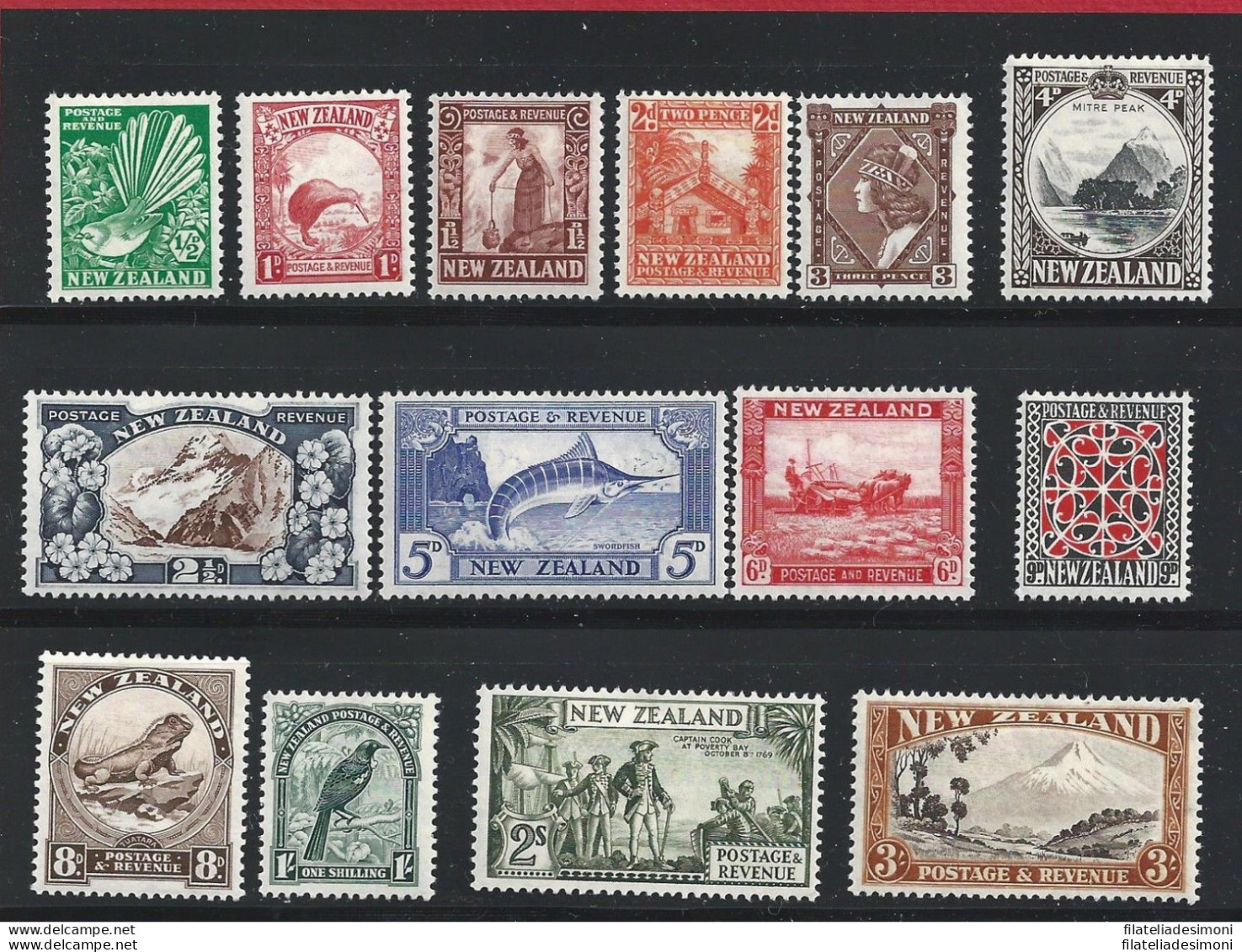 1935-36 NEW ZEALAND, Stanley Gibbons N. 556/569 - 14 Valori - MH* - Other & Unclassified