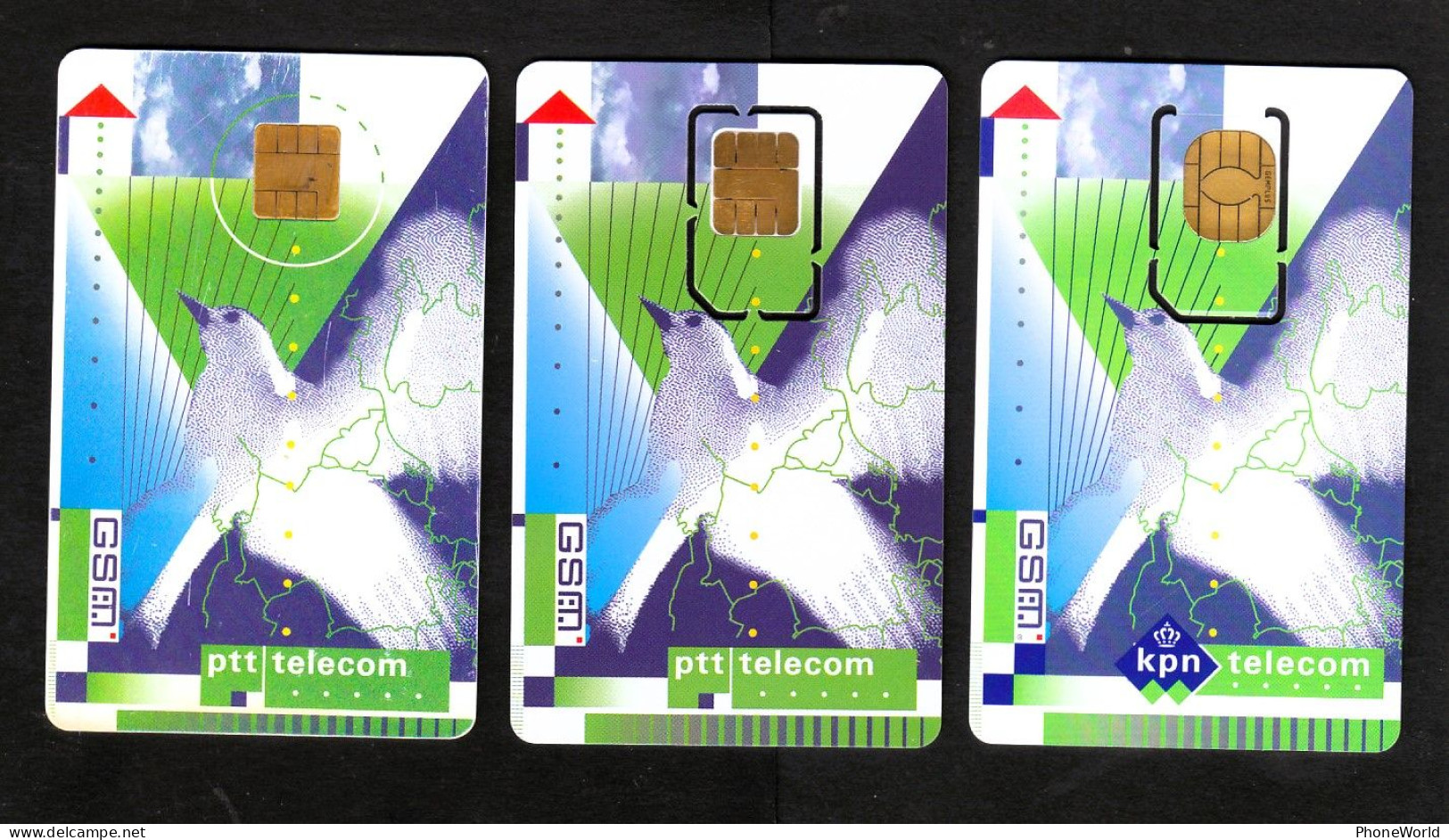Netherlands, Old KPN Telecom With GSM SIM MINT - 3diff - Seagull, Birds, RRR - [3] Sim Cards, Prepaid & Refills