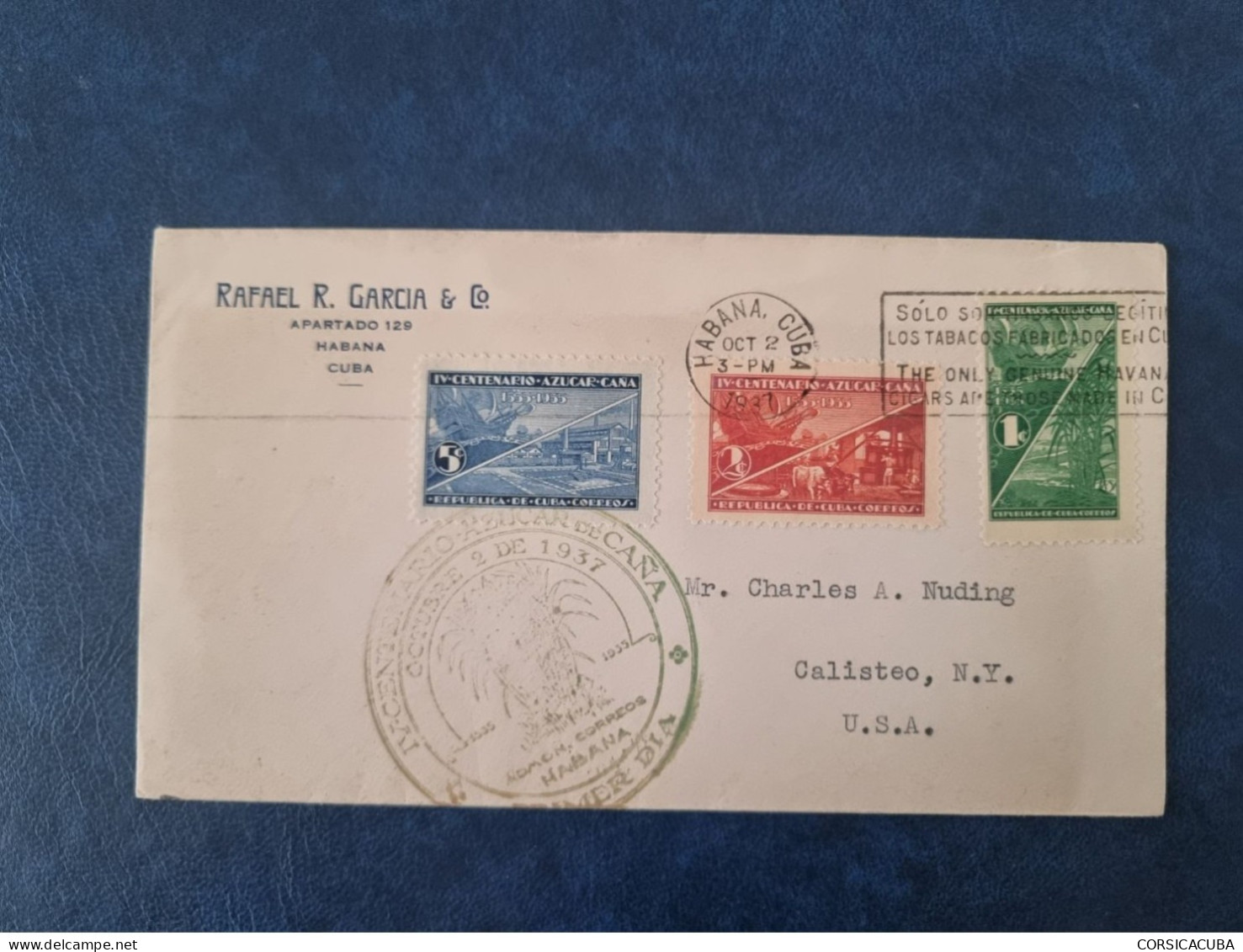 CUBA  PRIMER  DIA  1937   CULTIVO  DE  LA  CANA   //  PARFAIT  ETAT  //  1er  CHOIX  // - FDC