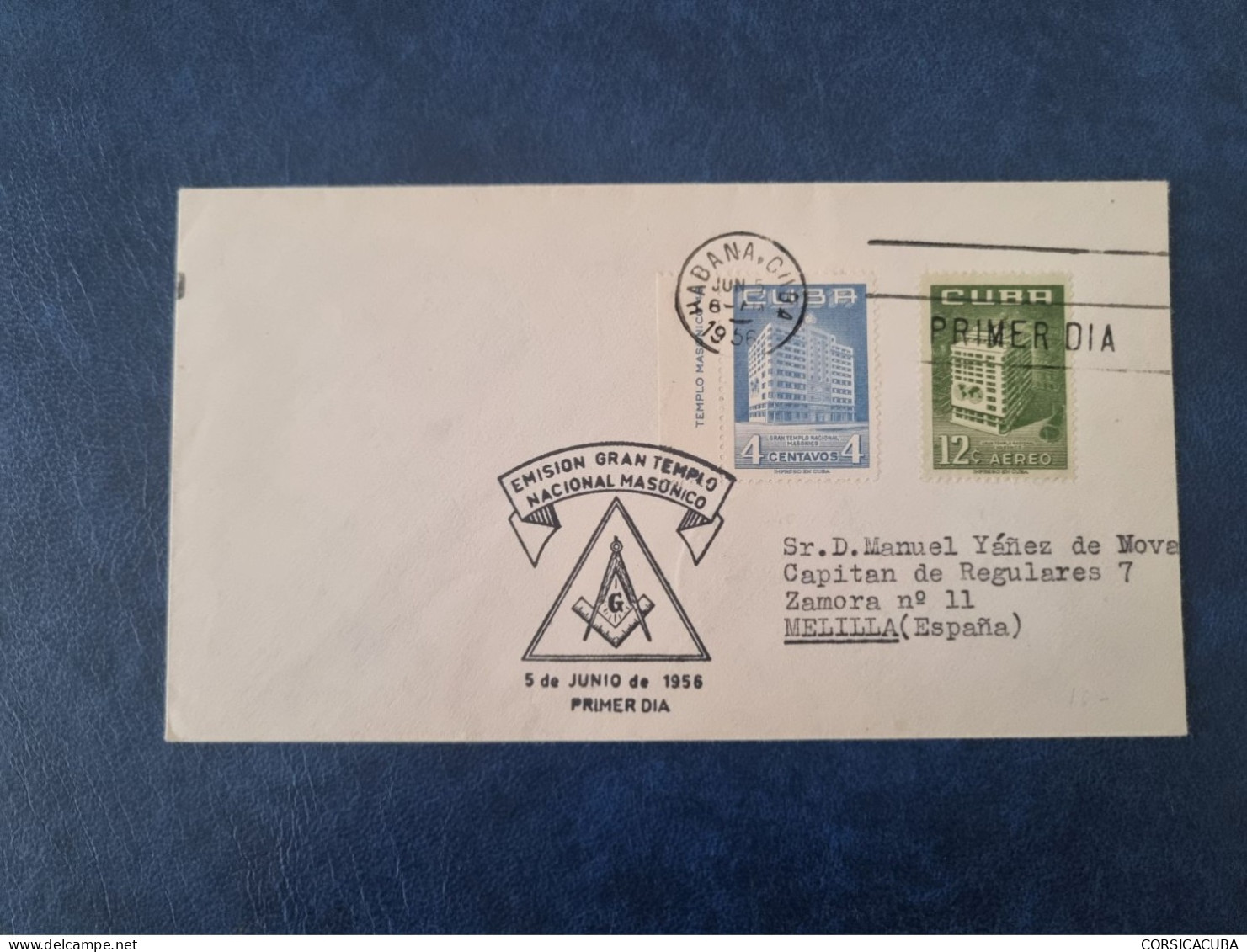 CUBA  PRIMER  DIA  1956   GRAN  TEMPLO  MASONICO   //  PARFAIT  ETAT  //  1er  CHOIX  // - FDC