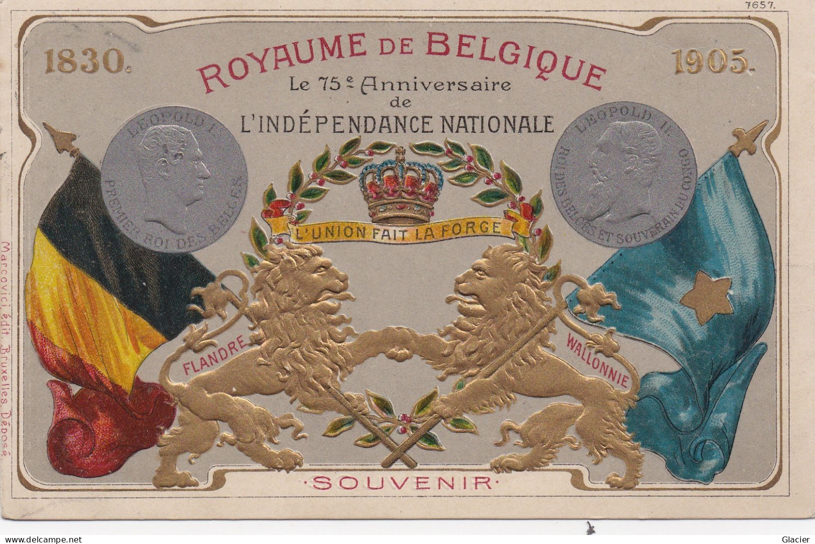 Royaume De Belgique - 75ème Anniversaire L'Indépendance Nationale - 1880 - 1905 - Carte Gauffrée - Histoire