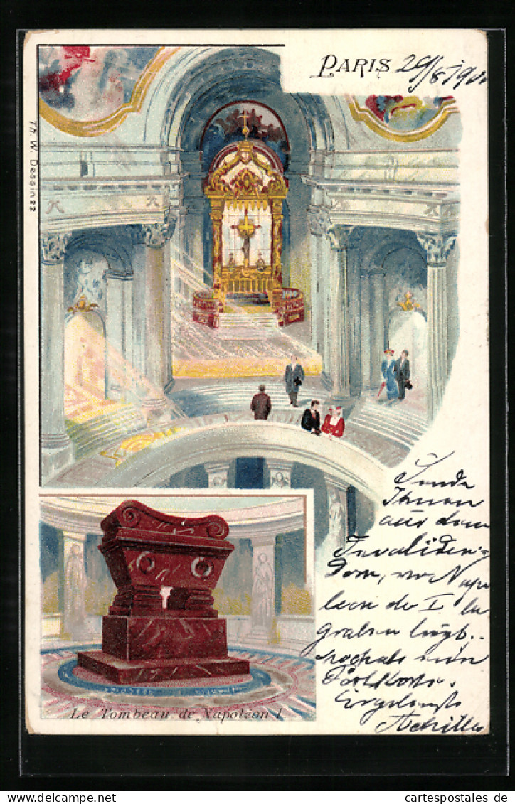 Lithographie Paris, Hôtel Des Invalides, Le Tombeau De Napoléon I.  - Sonstige & Ohne Zuordnung
