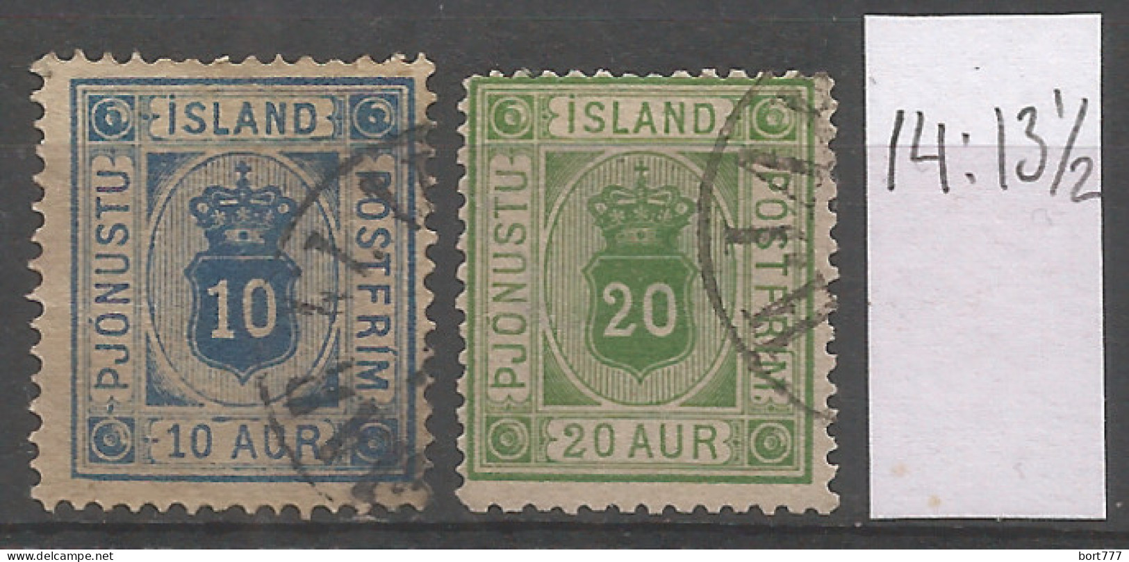 Iceland 1876 , 2 Used Stamps ( 14 : 13 1/2) Mi # Dienst. 5,7 - Usados