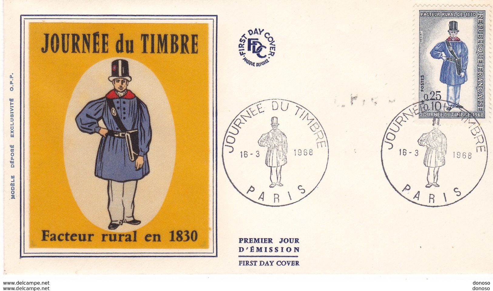 FRANCE 16/03 1968 FDC JOURNEE DU TIMBRE Yvert 1549 - Stamp's Day