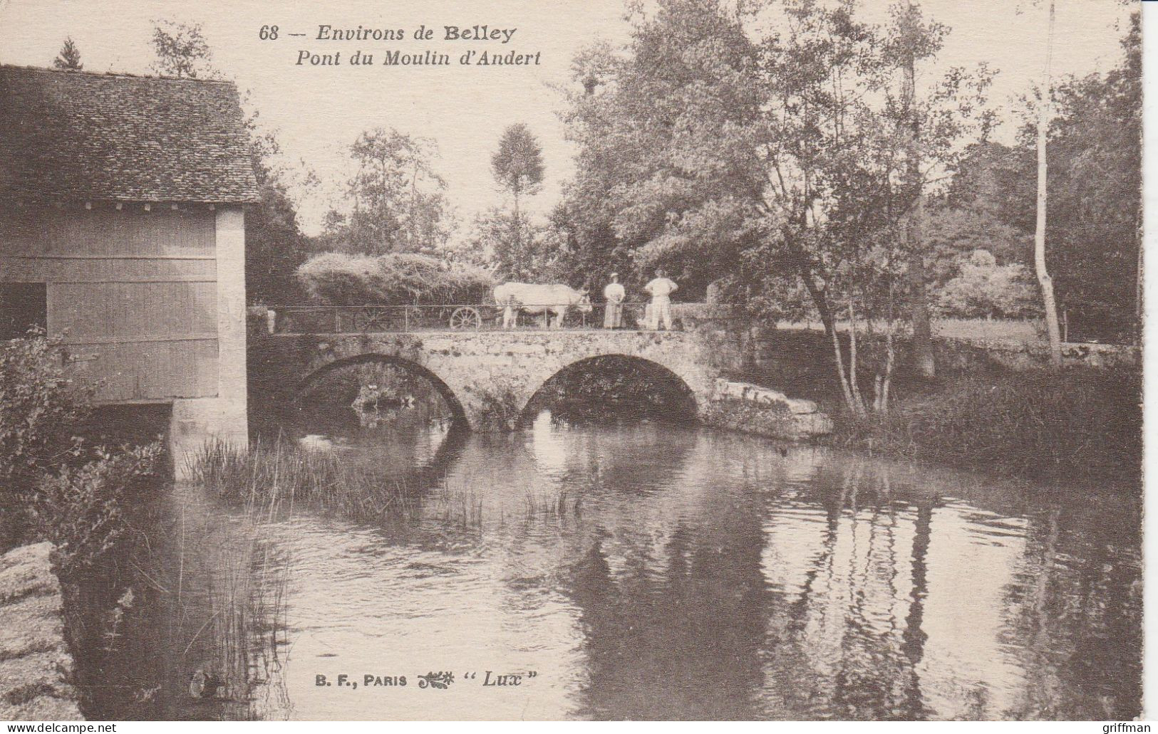 ENVIRONS DE BELLEY PONT DU MOULIN D'ANDERT CHARETTE DE FOIN TIREE PAR DES BOEUFS 1918 TBE - Belley