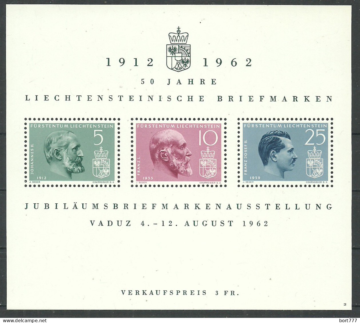 LIECHTENSTEIN 1962 Mint Block MNH(**) - Blocks & Sheetlets & Panes