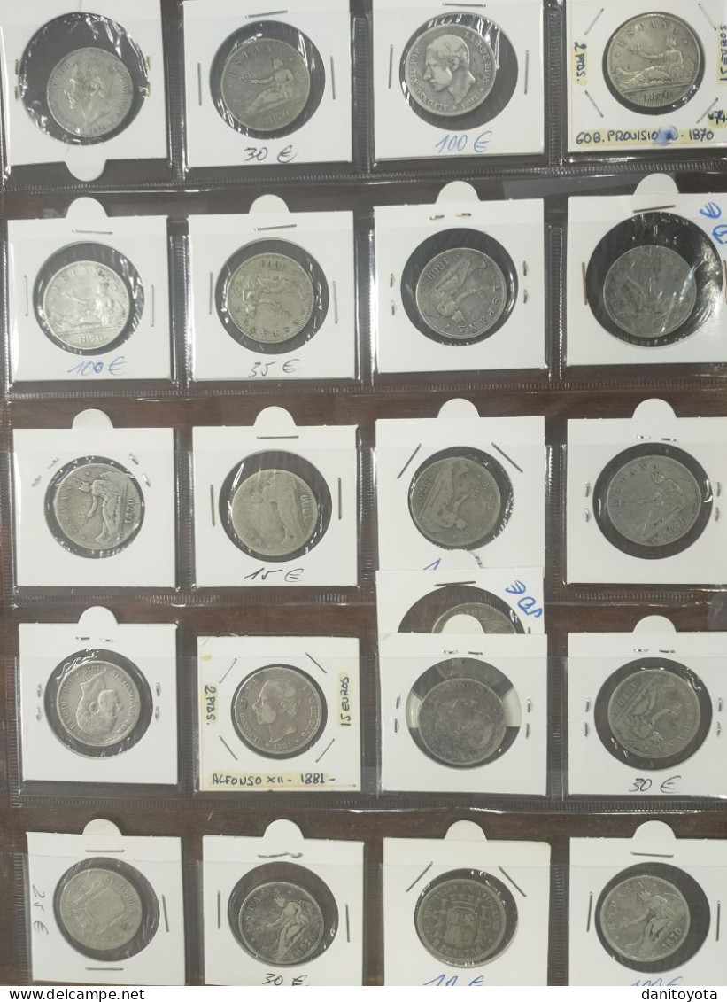 ESPAÑA. LOTE DE 21 MONEDAS DE 2 PTAS PLATA, CALIDADES VARIAS. - Provinciale Munten