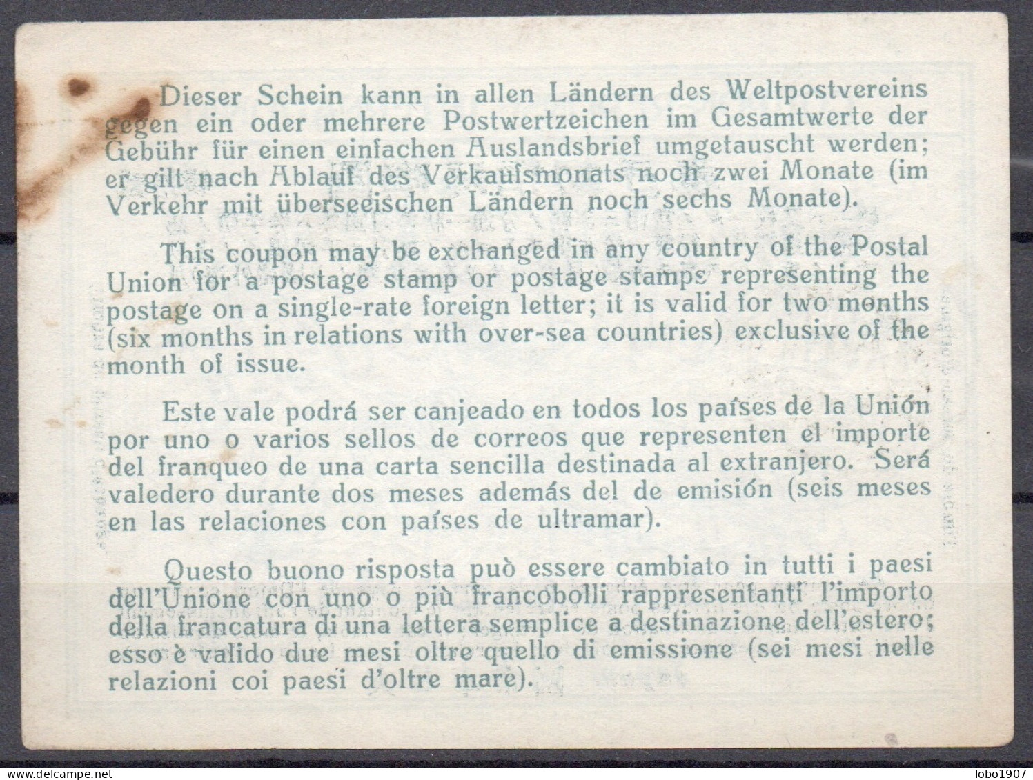 JAPAN 1924, Rare Rome Type VI / Ro6  20 Sen International Reply Coupon Reponse Antwortschein IRC IAS  Kanji:  KOORIYAMA - Sonstige & Ohne Zuordnung