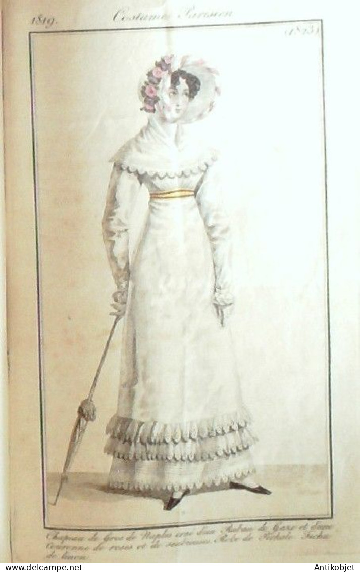 Journal des Dames & des Modes 1819 Costume Parisien Année 77 planches aquarellées