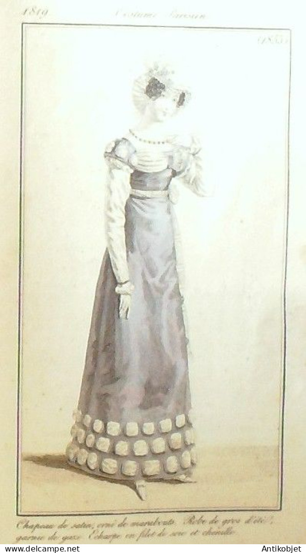 Journal des Dames & des Modes 1819 Costume Parisien Année 77 planches aquarellées