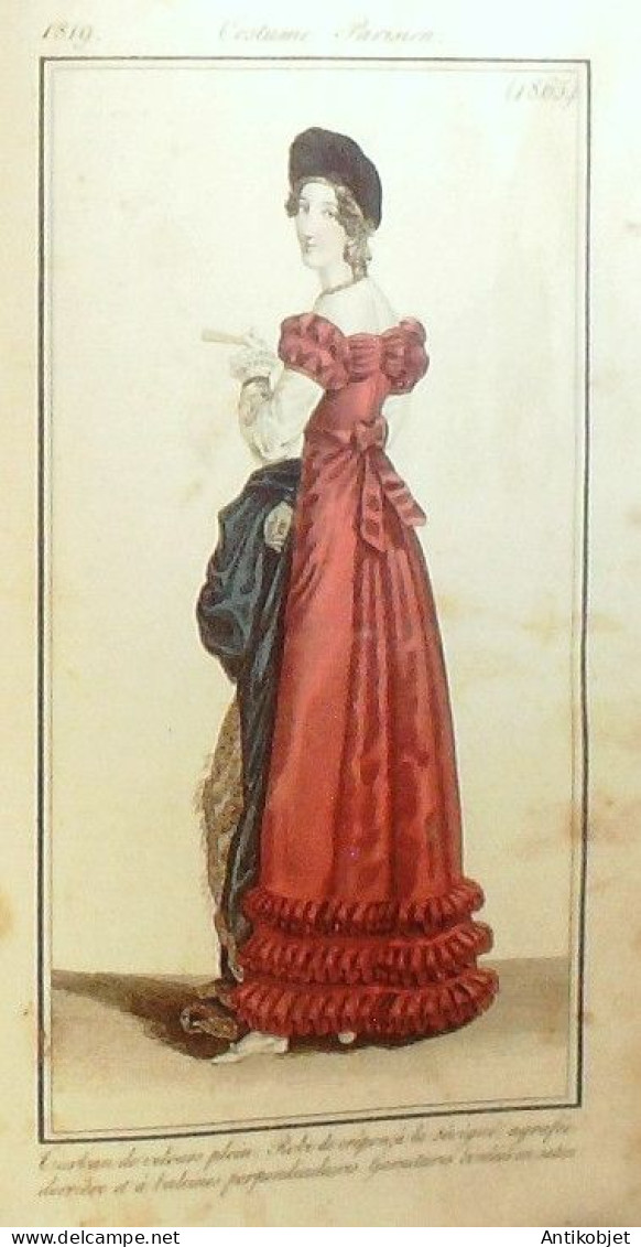 Journal des Dames & des Modes 1819 Costume Parisien Année 77 planches aquarellées