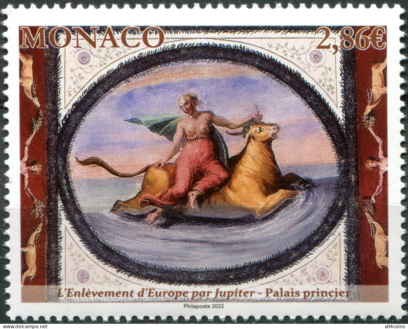 Monaco 2022. Mosaic. Abduction Of Europa By Jupiter (MNH OG) Stamp - Nuovi