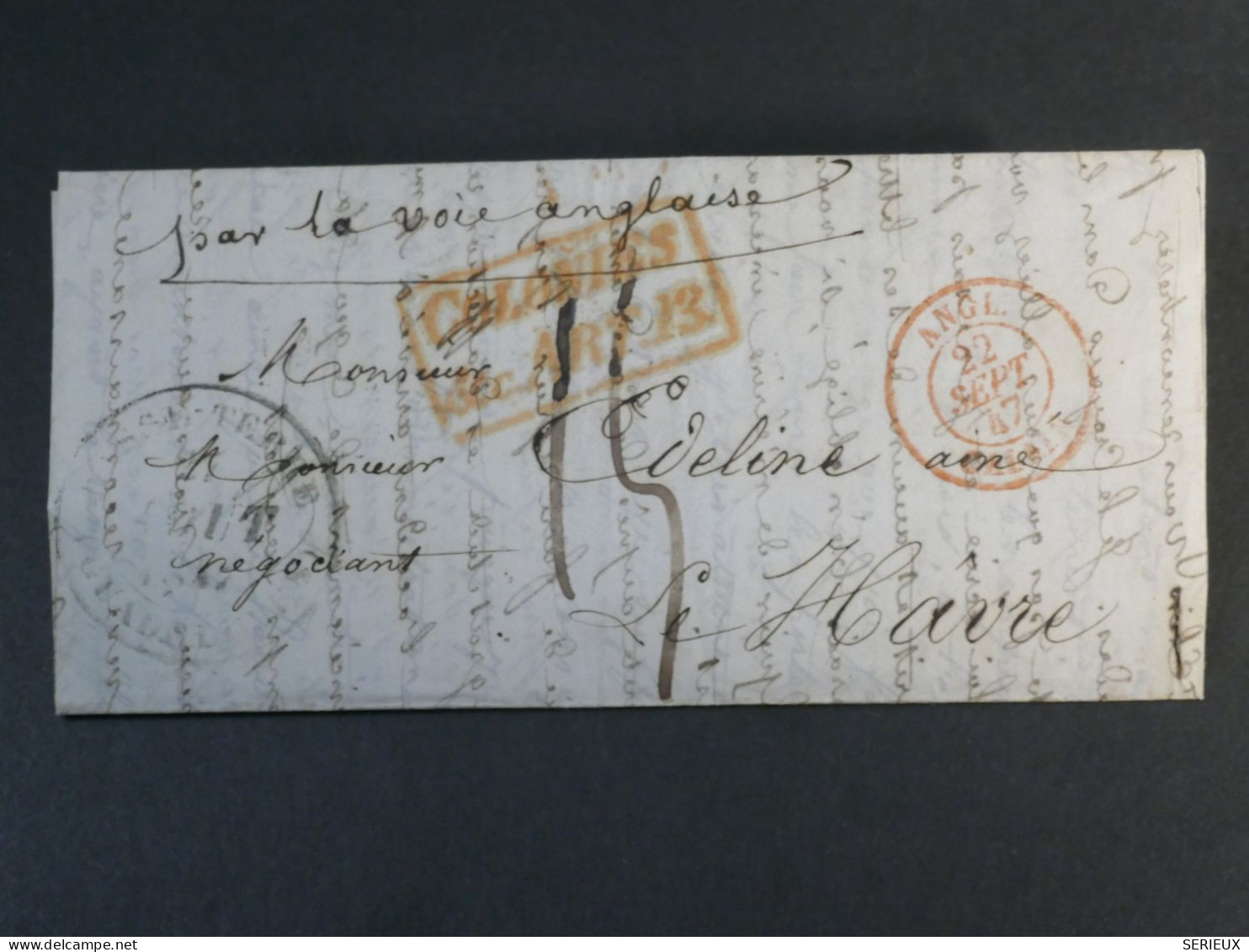 DN3 GUADELOUPE  BELLE LETTRE 1842 BASSE TERRE AU HAVRE VOIE ANGLAISE  +COLONIES+AFF. INTERESSANT++ - Briefe U. Dokumente