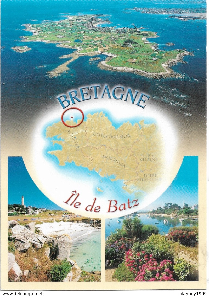 Cartes Géographiques - Bretagne - Île De Batz - 3 Vues - 1 Timbre Philatélique Au Verso, Voir Scan - Cpm - écrite- - Mapas