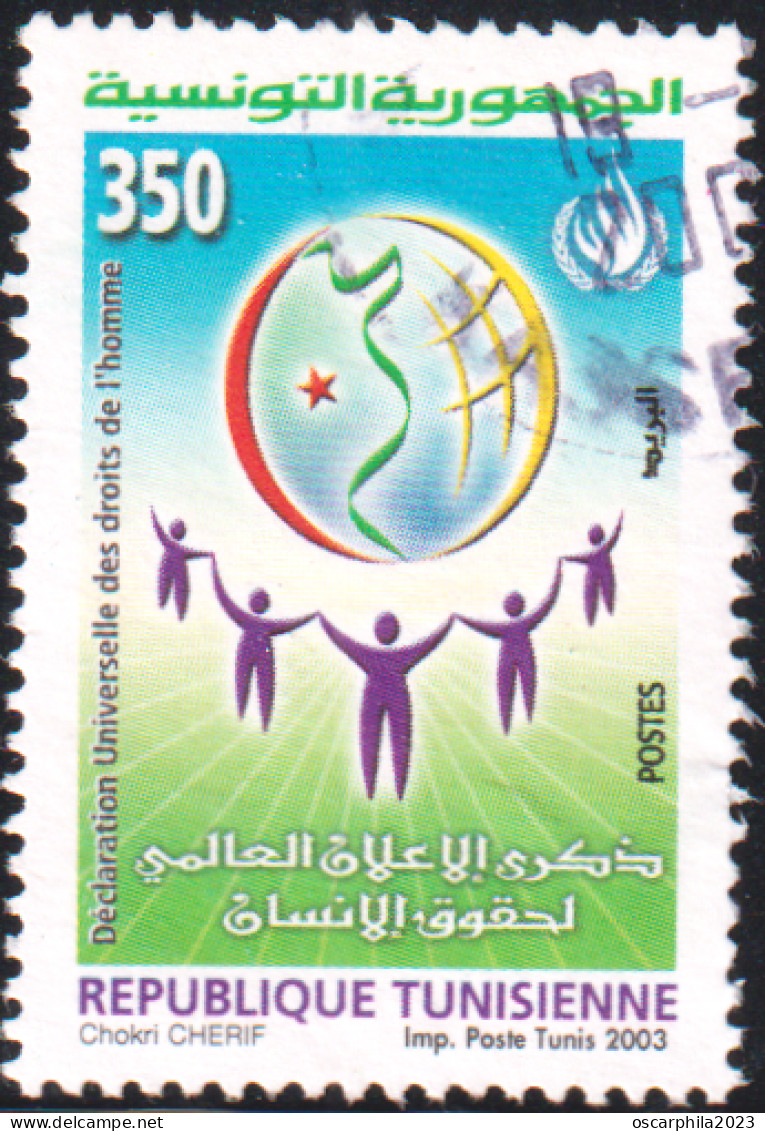 2003-Tunisie / Y&T 1503 - Commémoration De La Déclaration Universelle Des Droits De L'Homme-  1 V Obli - Tunisie (1956-...)