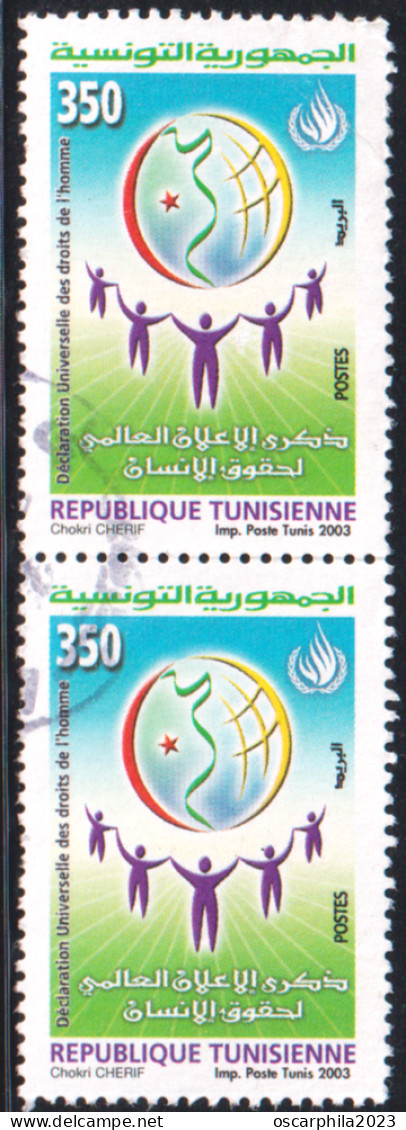 2003-Tunisie / Y&T 1503 - Commémoration De La Déclaration Universelle Des Droits De L'Homme-  En Paire 2 V Obli - Tunisie (1956-...)