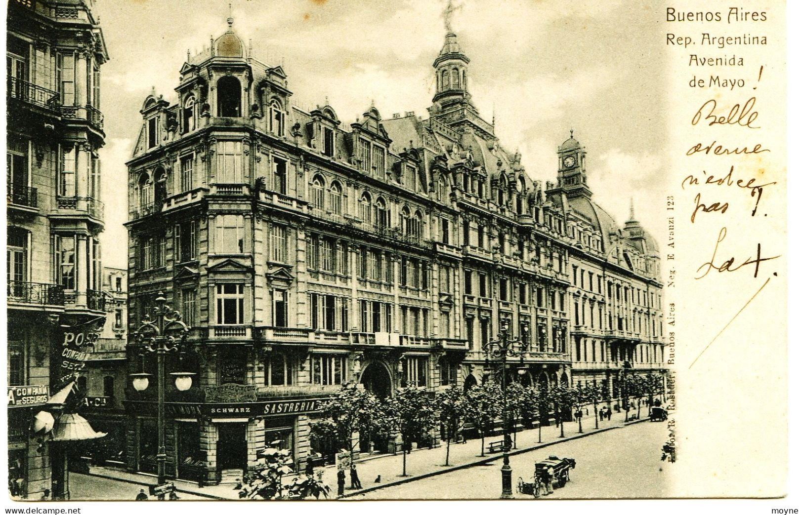 3342 - Argentine - Buenos Aires : Avenida De Mayo - Sasteria SCHWARZ - Gros Plan    Circulée En  1904 - Argentina