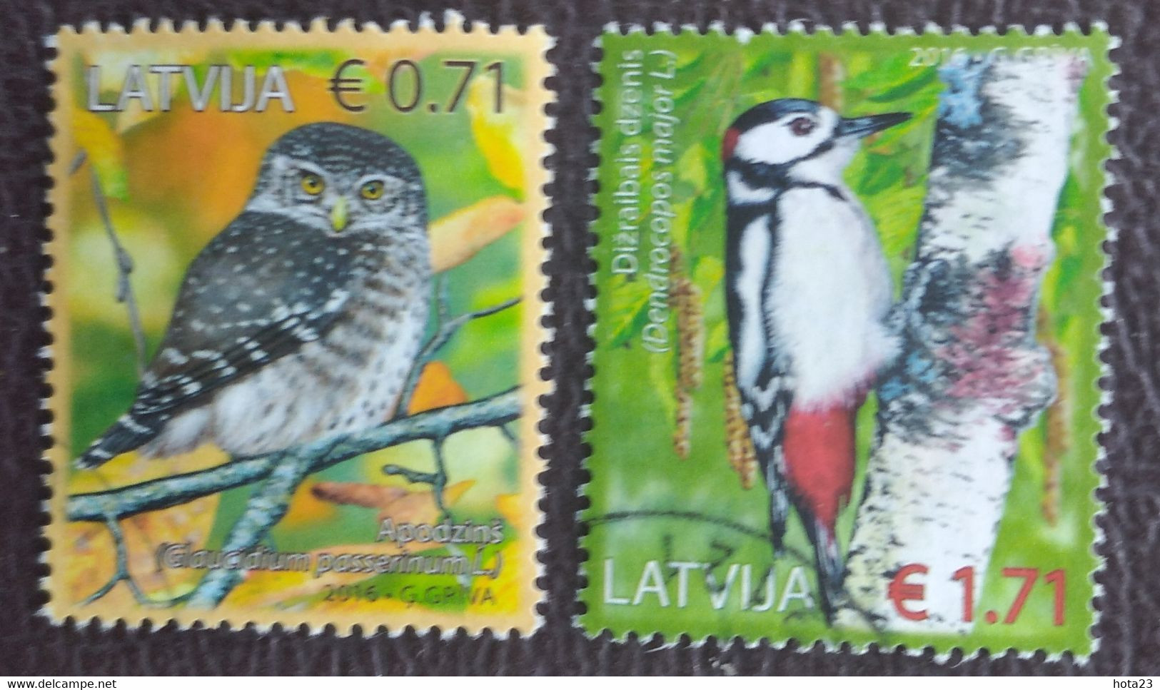 Latvia 2016  Fauna Birds Owl And Woodpecker  Used (o) - Lettonie