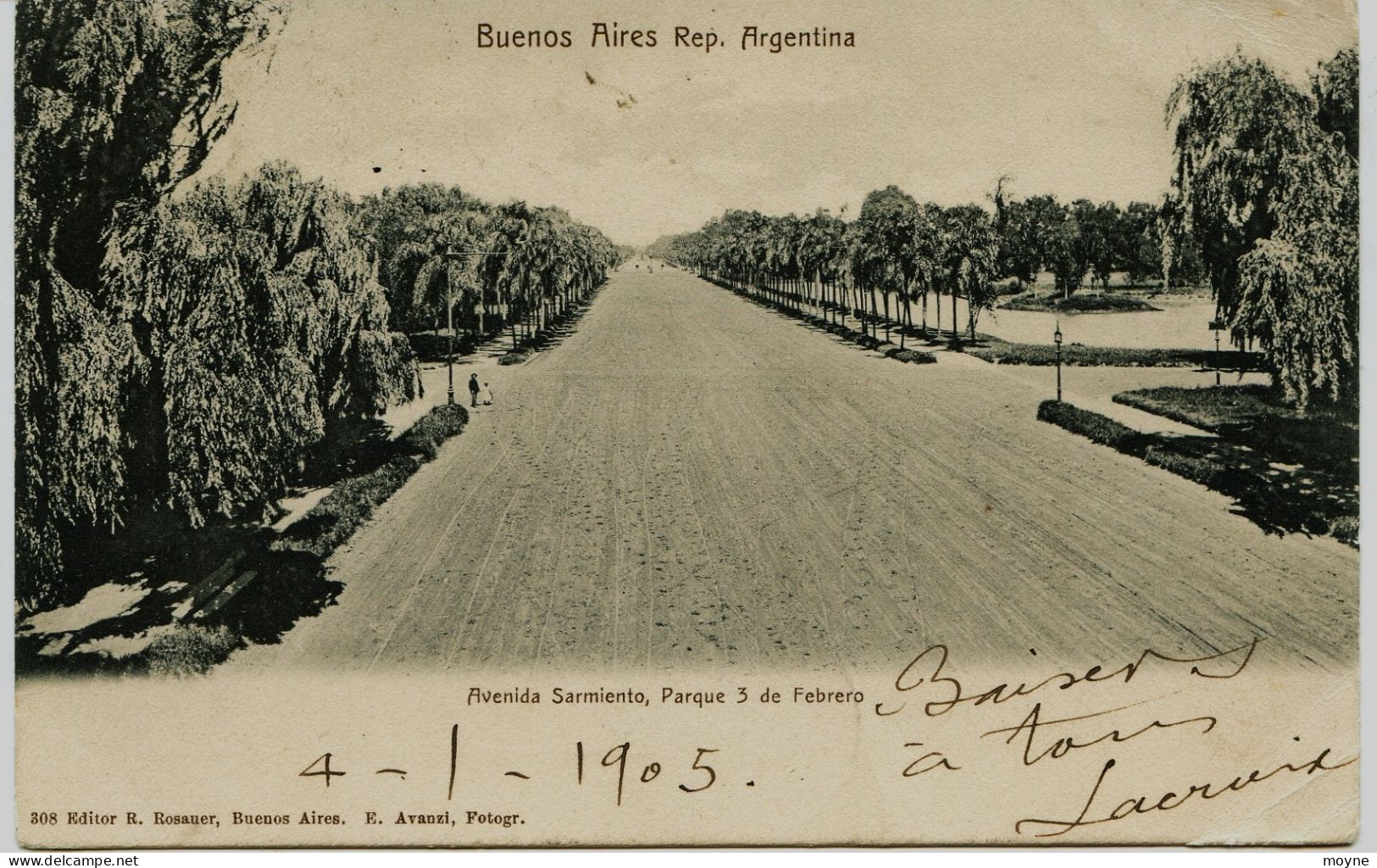 3345 - Argentine - Buenos Aires : Avenida Sarmiento, Parque 3 De Febreto   -  Gros Plan    Circulée En  1905 - Argentina