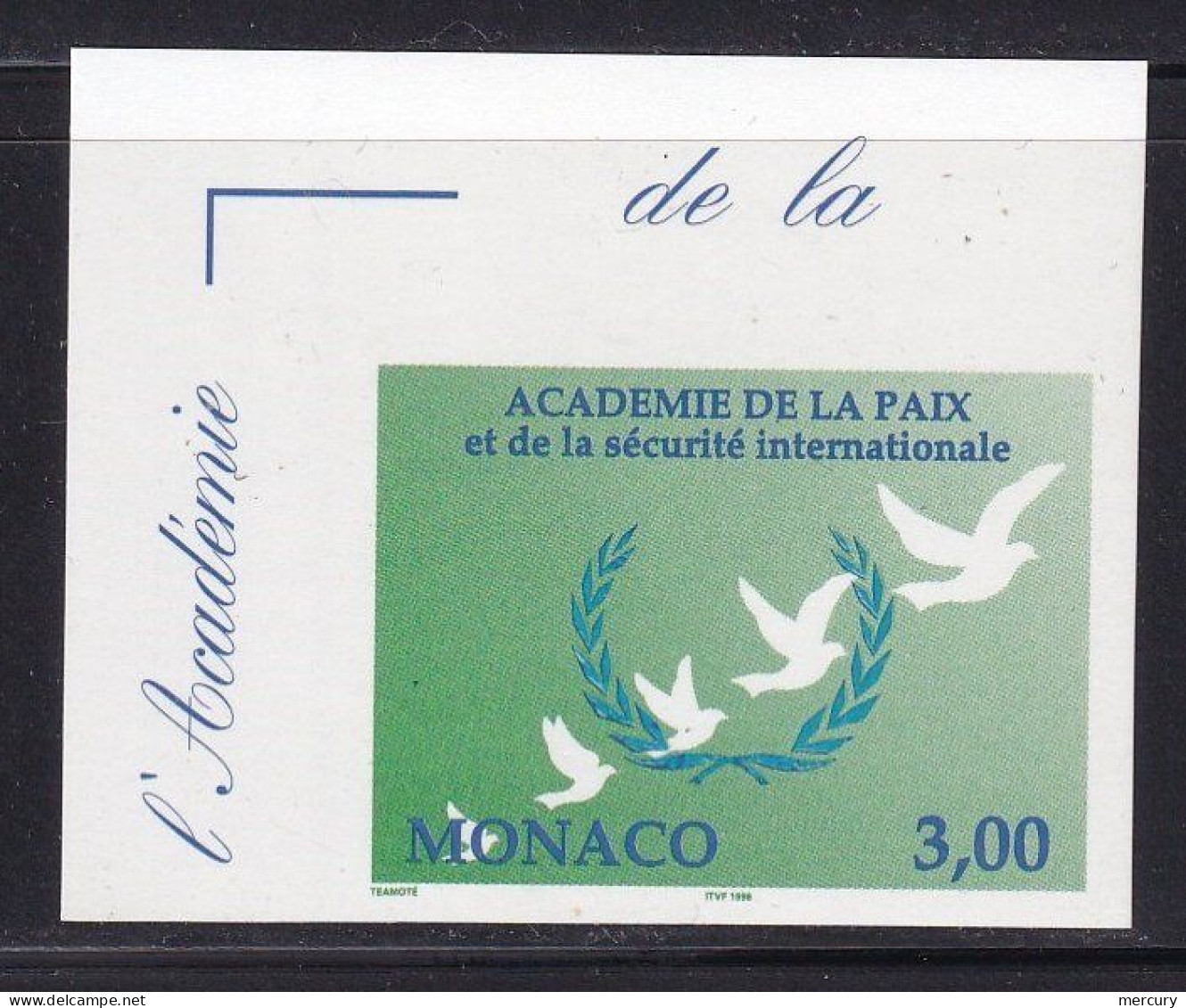 RARE Non Dentelé Coin De Feuille - Académie De La Paix - Varietà