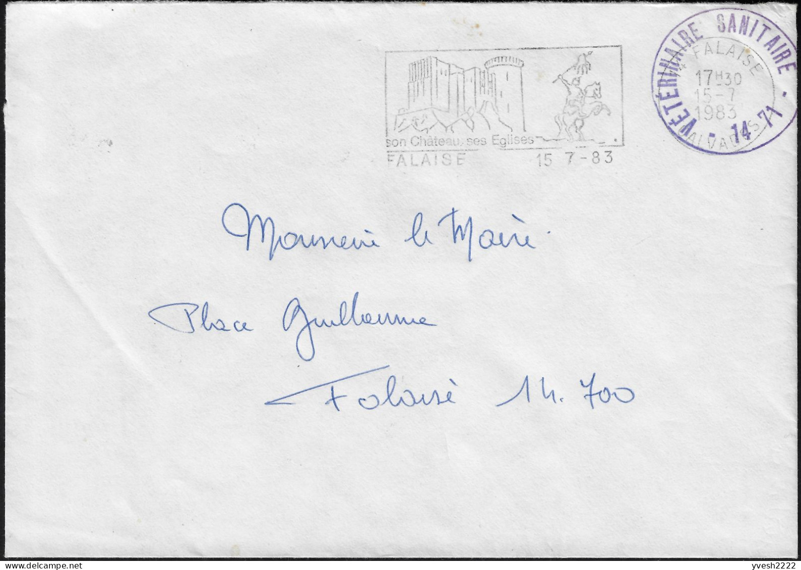 France 1983  Lettre En Franchise De Falaise. Vétérinaire Sanitaire - Granjas