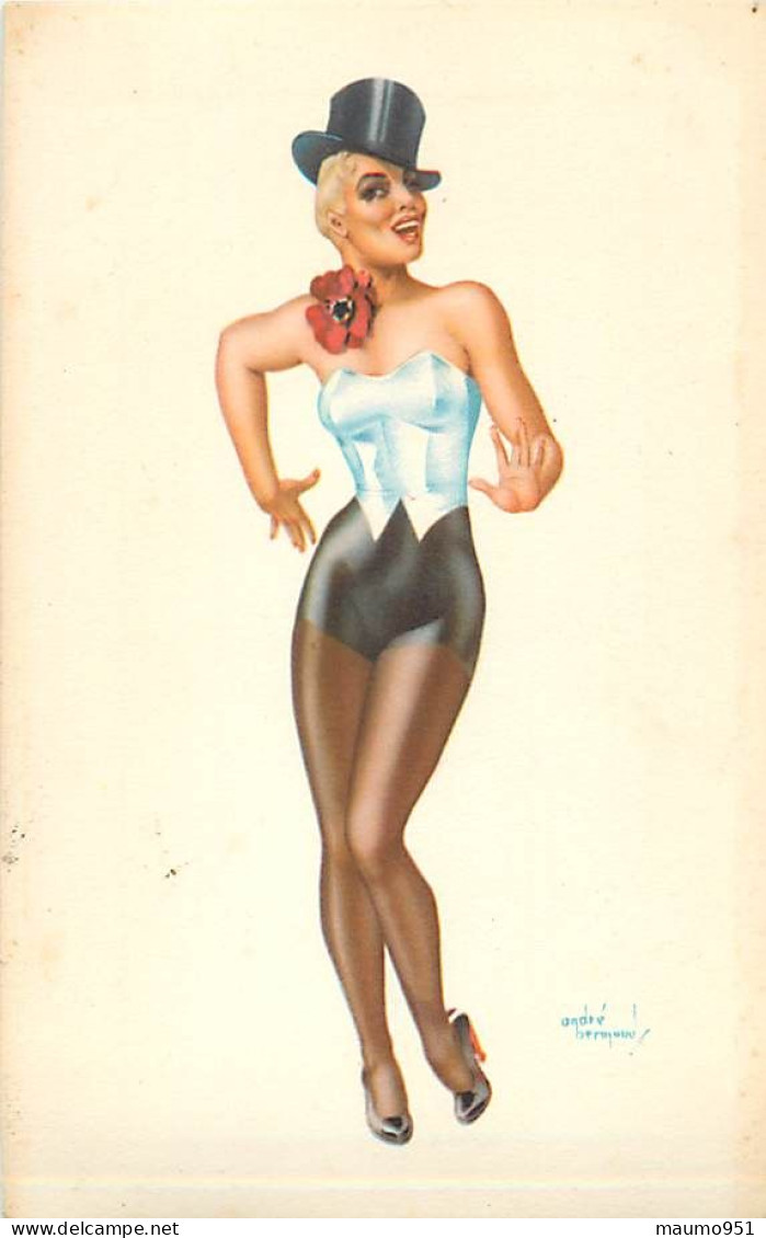 Illustration Signé André Bermond - Pin-up - Belle Femme Tenue Cabaret - Bermond