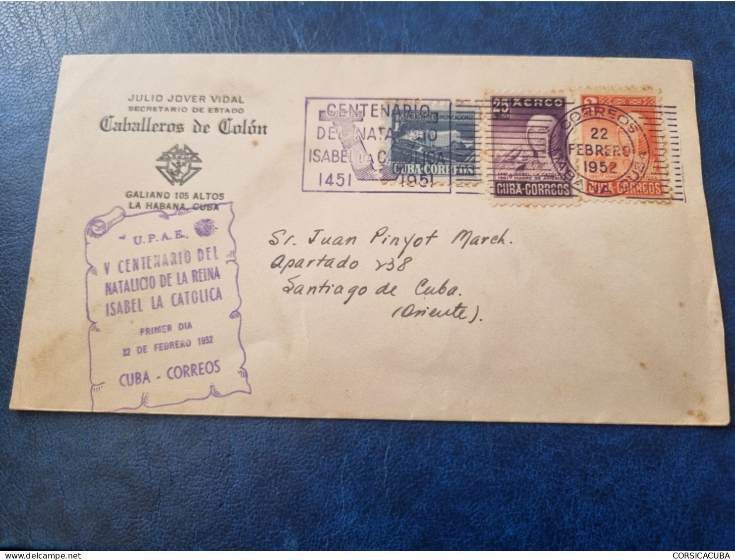 CUBA  PRIMER  DIA  1952   ISABEL  LA  CATOLICA   //  PARFAIT  ETAT  //  1er  CHOIX   // - FDC