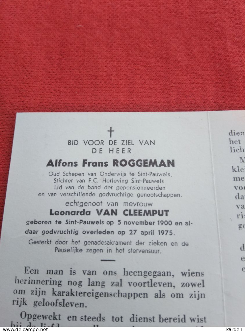 Doodsprentje Alfons Frans Roggeman / Sint Pauwels 5/11/1900 - 27/4/01975 ( Leonarda Van Cleemput ) - Religion &  Esoterik