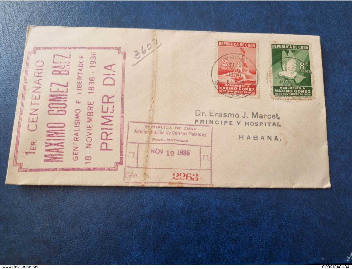 CUBA  PRIMER  DIA  1936   GENERAL  MAXIMO  GOMEZ   //  PARFAIT  ETAT  //  1er  CHOIX   // - FDC