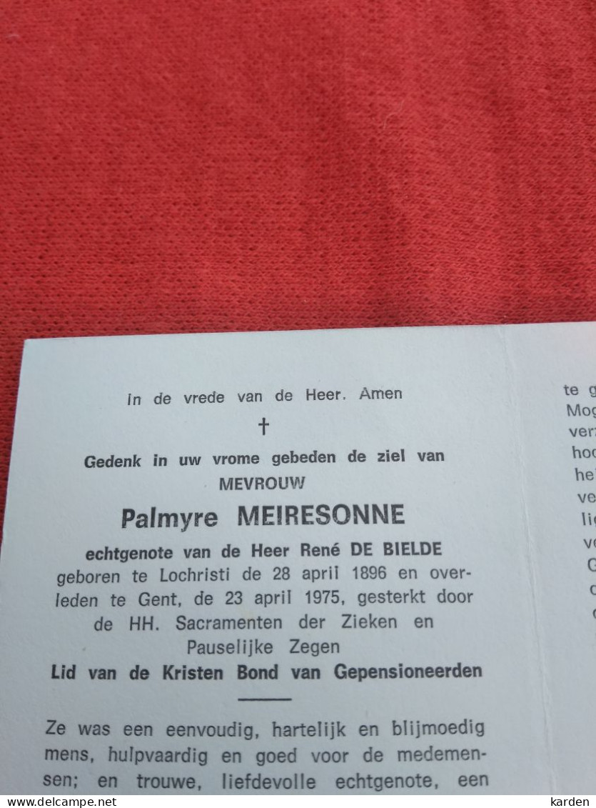 Doodsprentje Palmyre Meiresonne / Lochristi 28/4/1896 Gent 23/4/1975 ( René De Bielde ) - Religion &  Esoterik