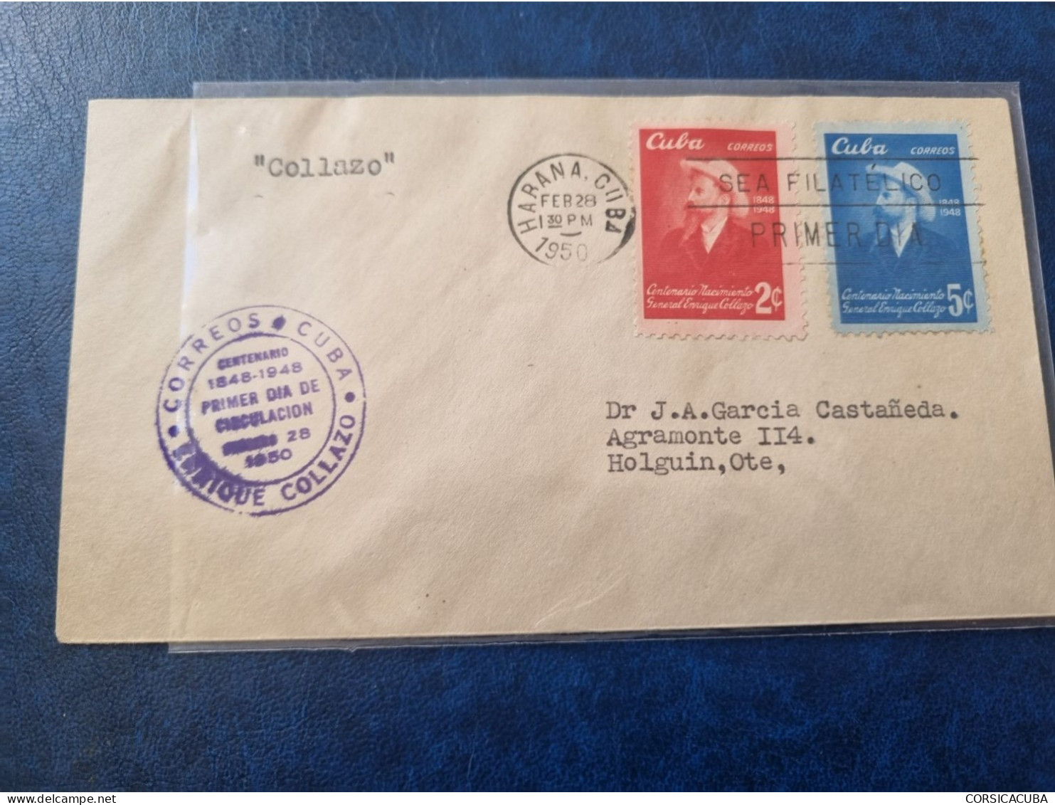 CUBA  PRIMER  DIA  1950   GENERAL  ENRIQUE  COLLAZO   //  PARFAIT  ETAT  //  1er  CHOIX   // - FDC