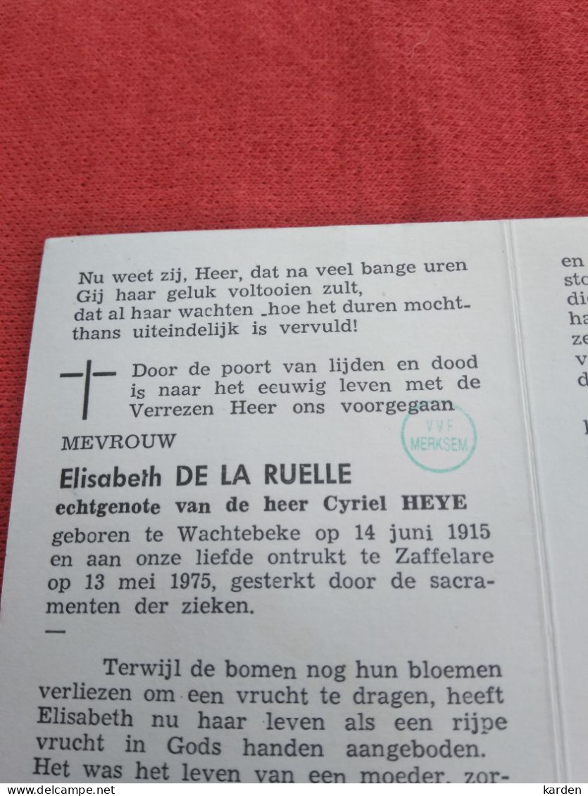 Doodsprentje Elisabeth De La Ruelle / Wachtebeke 14/6/1915 Zaffelare 13/5/1975 ( Cyriel Heye ) - Religion &  Esoterik